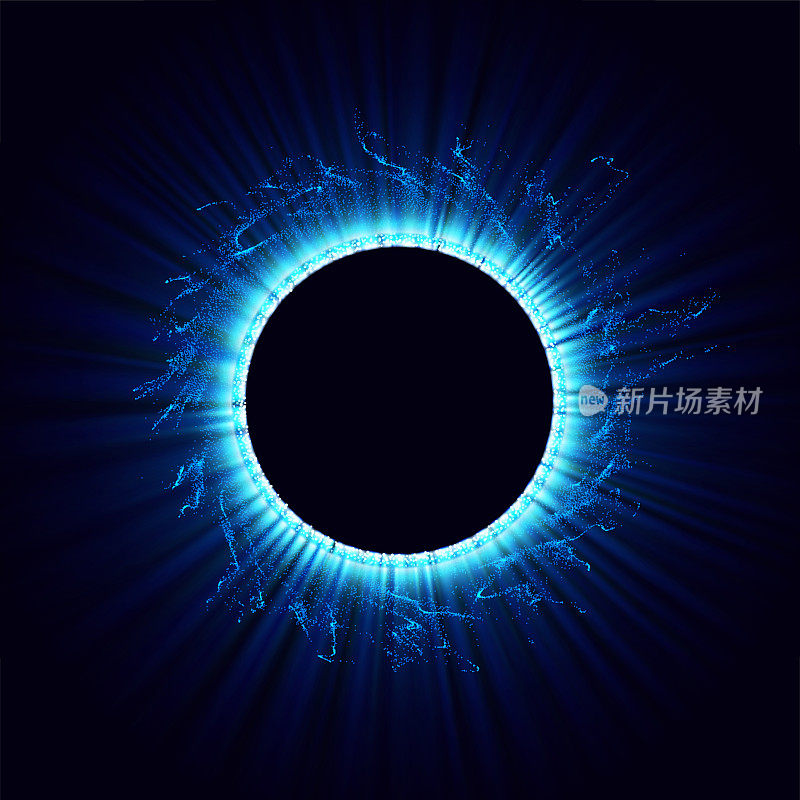 Black holes in the space. Abstract vector background with blue toned swirl and hole in center or collapsar isolated on black. . Astronomical illustration. Vector.